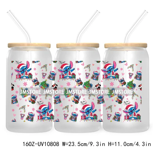 Cartoon Christmas Kids Friends 16OZ UV DTF Cup Wrap Waterproof Transfer Stickers For Libbey Glass Can Candy Cane Merry Christmas