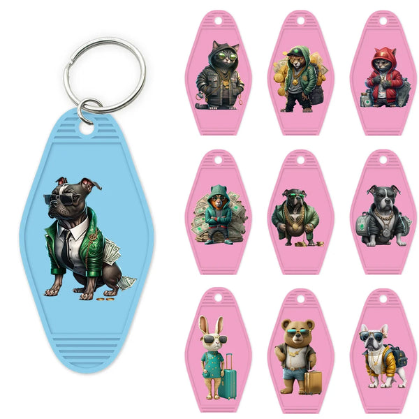 Cool Hustle Dog With Money High Quality WaterProof UV DTF Sticker For Motel Hotel Keychain Urban Street Teddy Bear