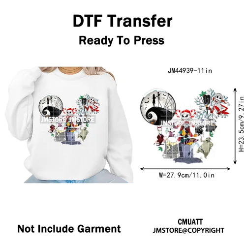 New Nightmare Horror Christmas Movie Characters Lover Iron on Washable DTF Heat Transfers Stickers Ready to Press for Clothes