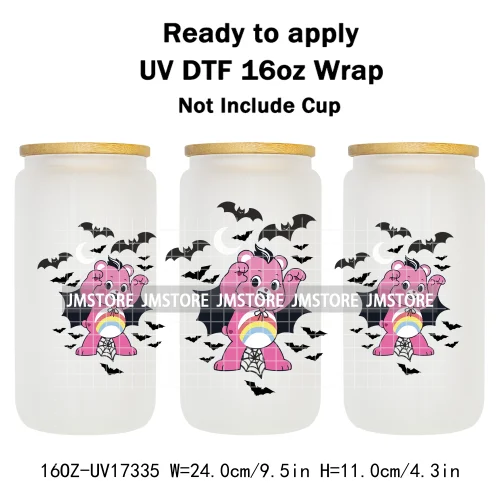 Scary Bears Halloween Pumpkins Horror Characters UV DTF Wraps Transfer Sticker Selfadhesive For 16OZ Libbey Glass Can Tumbler