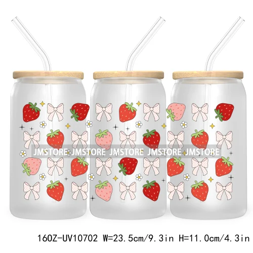 Dog Cat Mom UV DTF Cup Wraps Transfers Sticker For 16OZ Libbey Glass Can Butterfly Flowers Strawberry Coquette Cowgirl Boots