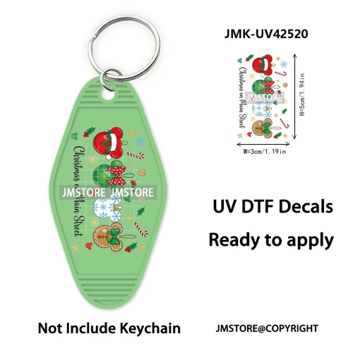 Trendy Christmas Cartoon UV DTF Keychain Wraps Ready To Apply Waterproof High Quality DIY Craft Decals For Hotel Motel Keychain
