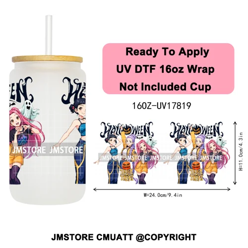 Kpop Halloween Spooky Ghosts Anime Lover 16OZ UV DTF Cup Wraps Ready To Apply Waterproof Transfer Stickers For Libbey Glass Can