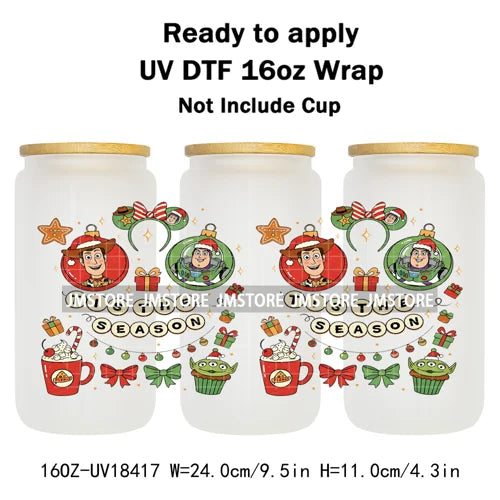 Cartoon Mouse Friends Christmas Gingerbread 16OZ UV DTF Cup Wraps Ready To Apply Durable Transfer Stickers For Libbey Glass Can