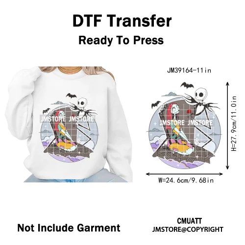 Happy Halloween Cartoon Movie Character Pumpkin Spooky Vibes Iron on DTF Washable Transfers Stickers Ready to Press for Clothing