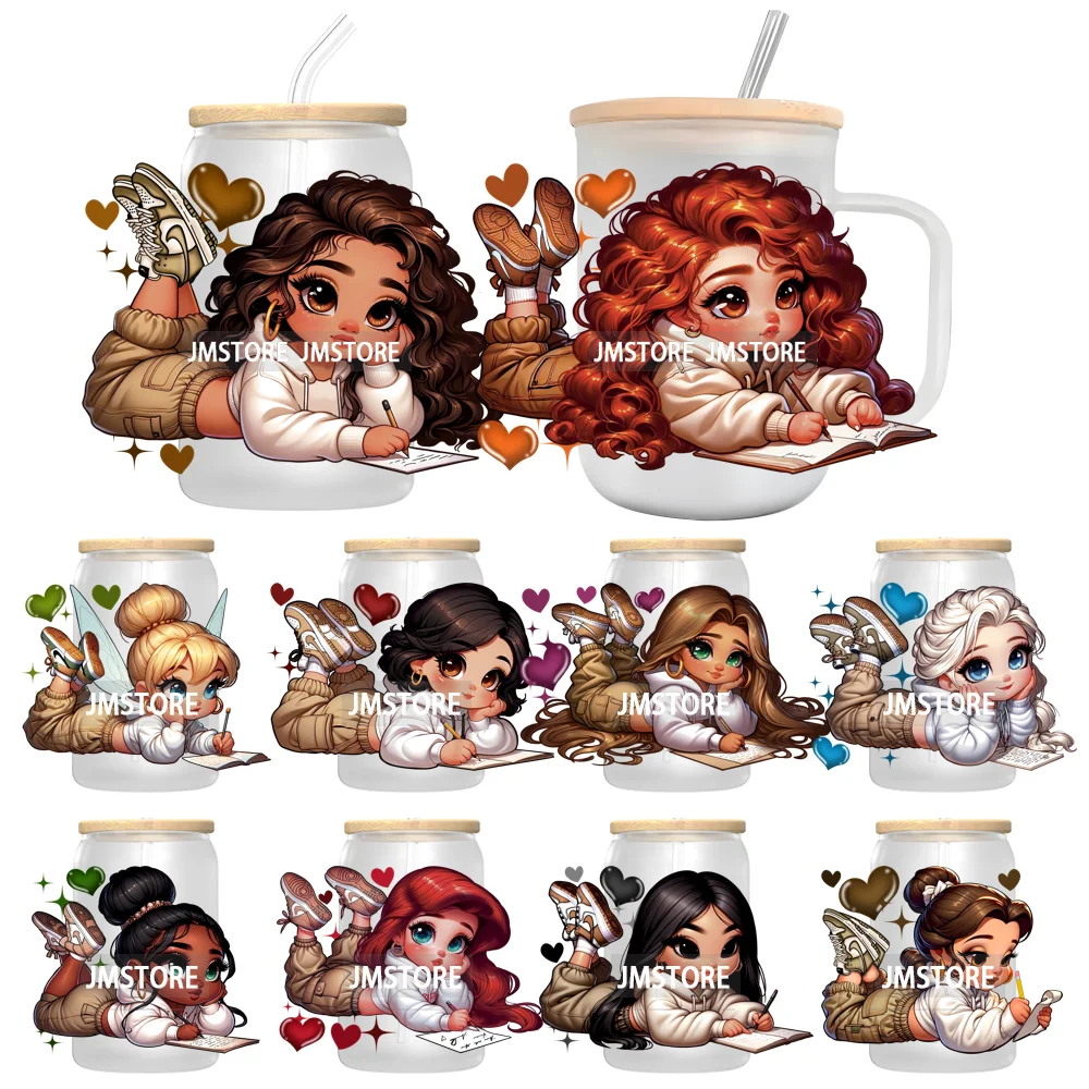 Princess Reading Book Lover UV Sticker Decals For Libbey Cold Cups Mugs Tumbler Transfer Stickers Waterproof High Quality Labels