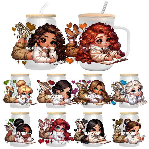 Princess Reading Book Lover UV Sticker Decals For Libbey Cold Cups Mugs Tumbler Transfer Stickers Waterproof High Quality Labels