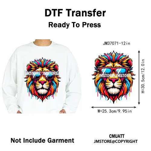 12in Urban Gangster Rich Money Lion Beats Shark Vibes Iron on DTF Thermal Transfers Stickers Ready to Press for T-shirts Bags