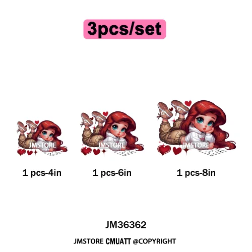 Fashion School Princess Cartoon Girls Learning Love Designs Iron on DTF Thermal Transfers Stickers Ready to Press for Clothing