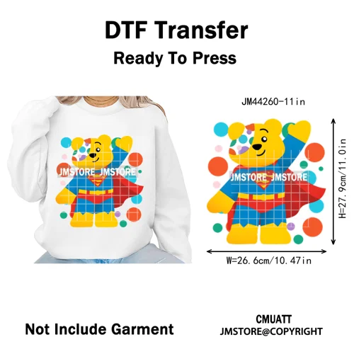 Cute Cartoon Bear Children in Need Charity Raising Kids Iron on Washable DTF Heat Transfers Stickers Ready to Press for Textiles