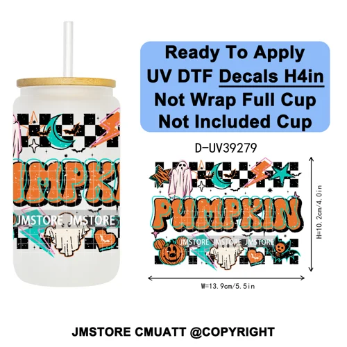 Retro Spooky Season Halloween Ghost Boo Gift UV DTF Transfer Stickers Decals Ready To Apply Waterproof For 16OZ Libbey Glass Can