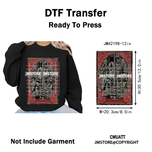 12in Retro Halftone Movie Halloween Spooky Popular Shows Iron on DTF Washable Transfers Stickers Ready to Press for Hoodies