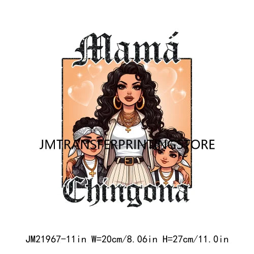 Latina Chicano Mom Iron On Transfer Patches Mama Chingona Mexican Chibi Style Mother's Day DTF Transfer Stickers For Hoodies