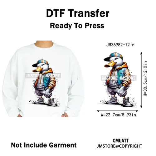 12in Cool Urban Trap Style King Animal Rich Ducks With Gold Chain Iron on DTF Heat Transfer Sticker Ready to Press for Clothing