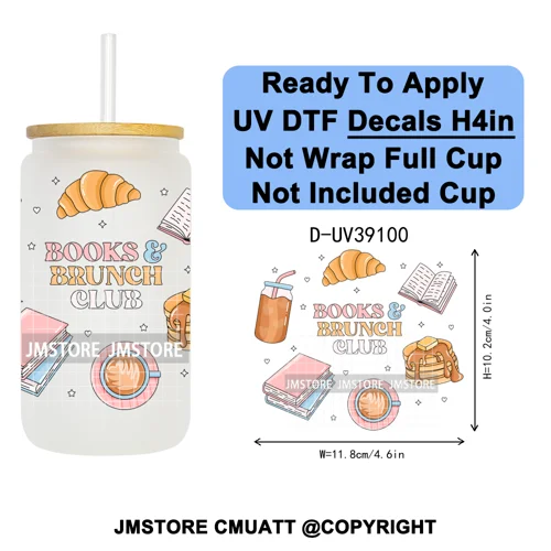 Bookish Positive Quotes Self Care UV DTF Transfer Stickers Decals Ready To Apply Waterproof For 16OZ Libbey Glass Can Tumbler
