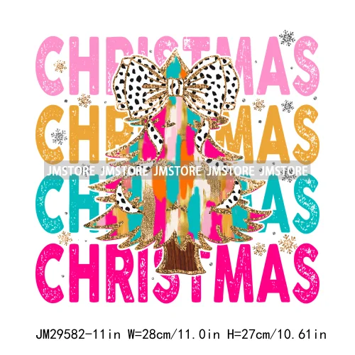 Colorful Faux Sequins Glitter Coquette Bow Christmas Girly Winter Deer Tree Candy Iron On DTF Heat Transfer Stickers For Hoodies