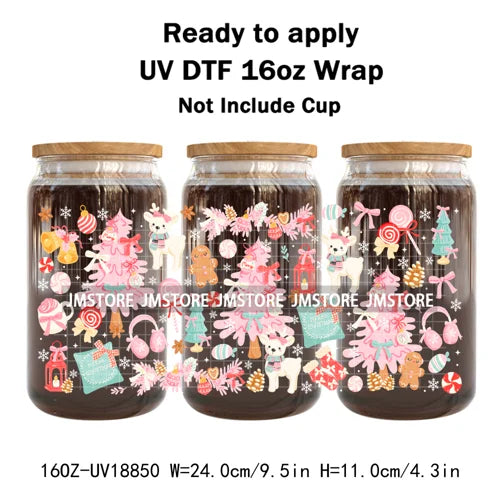 Coquette Bow Christmas Cozy Winter UV DTF Stickers Ready To Apply Cup Wrap Durable Custom Prints DIY Craft For Libbey Can Glass