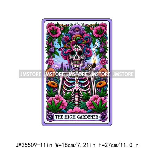 New Drama Queen Teacher Reader Smoker Flower Skull Humor Gothic Tarot Card DTF Iron On Heat Press Transfer Stickers For Clothing