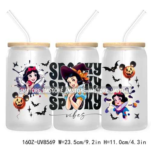 Spooky Vibes Halloween Princess 16OZ UV DTF Cup Wrap Transfer Stickers Custom Label Durable Waterproof Logo For Libbey Glass Can