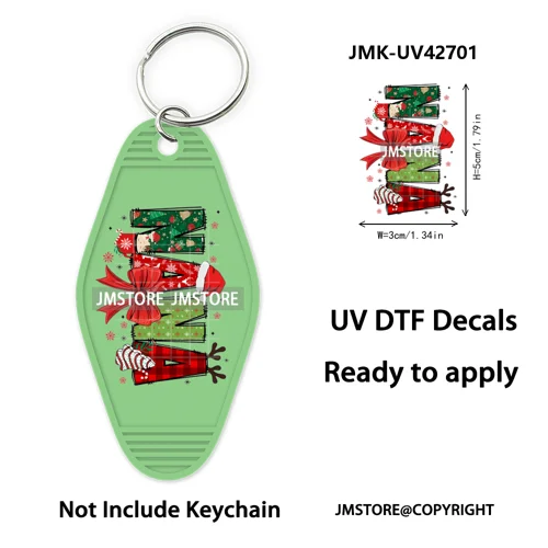 Preppy Bow Christmas Reindeer Mama Mini UV DTF Keychain Decals Ready To Apply Waterproof Durable Wraps For Hotel Motel Keychain