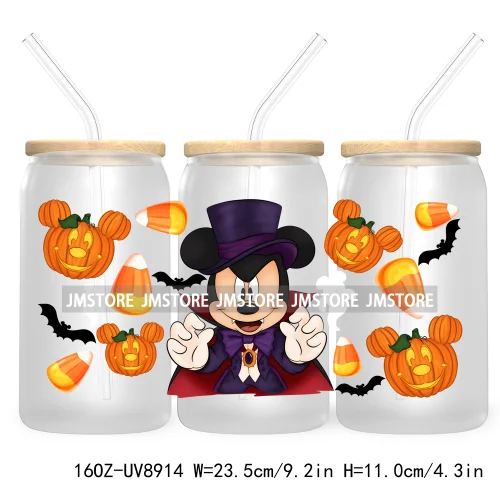 Fall Halloween Cartoon Friends 16OZ UV DTF Cup Wrap Transfer Stickers Custom Labels Durable Waterproof Logo For Libbey Glass Can