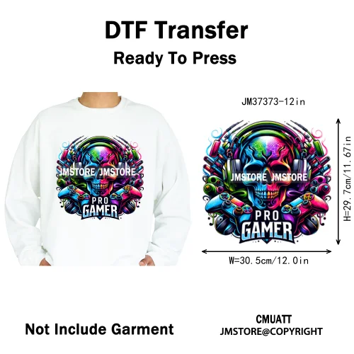 12in Hip Hop Graffiti Urban Skull Gaming Controller Game Lovers Iron on DTF Transfers Stickers Ready to Press for Hoodies Bags