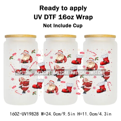 Coquette Christmas Tress Jingle Bells UV DTF Transfer Sticker Cup Tumbler Wrap DIY Labels For 16OZ Libbey Glass Bottle Mug Wraps