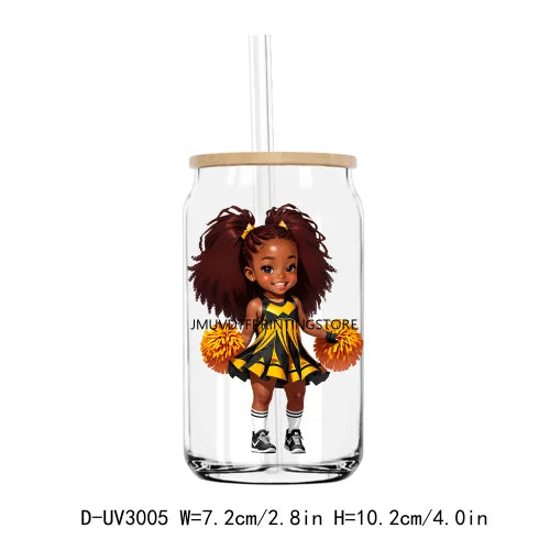 Cheer Leader Afro Black Girls UV DTF Transfers Stickers Decals For Libbey Cold Cups Mugs Tumbler Waterproof DIY Craft