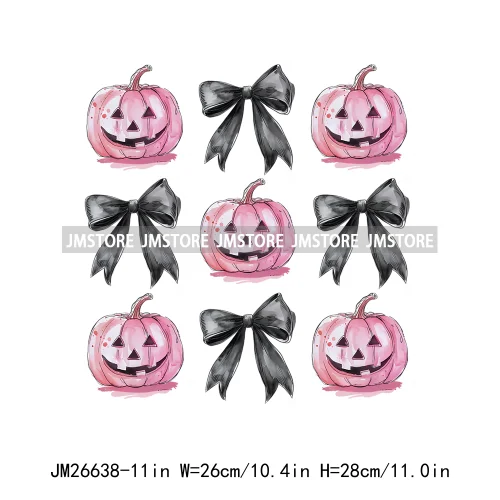 Fashion Halloween Pumpkin Coquette Bow Spooky Vibes Washable Printing DTF Iron On Heat Press Transfer Stickers For Clothing Bags