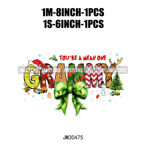 Christmas Coquette Bow Mama Mini Nana Family You're A Mean One Iron On DTF Transfers Stickers Ready To Press For Clothing