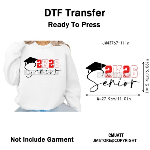 Class of 2026 High School Senior Edition Graduate Season Iron on Washable DTF Heat Transfer Stickers Ready to Press for Clothing