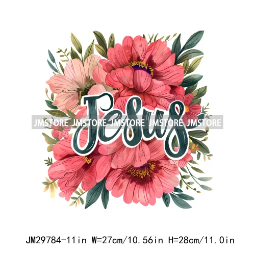 Floral Christian Jesus Praise God Religious Bible Verse Motivational Quotes Iron On DTF Heat Press Transfer Stickers For Clothes