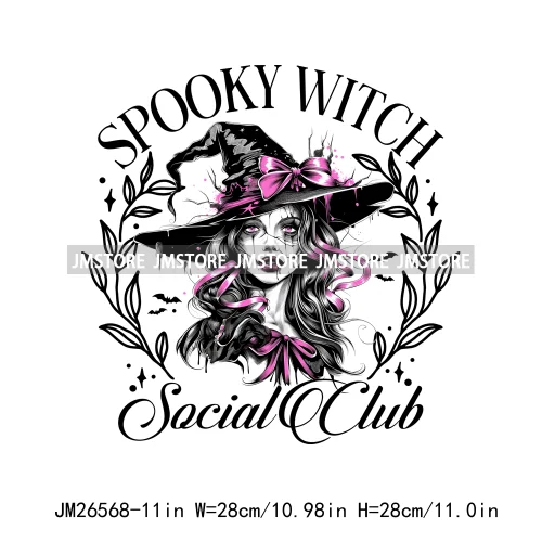 Custom Spooky Season Witch Girl Social Club Halloween Resting Witch Face DTF Iron On Transfer Sticker Ready To Press For Hoodies