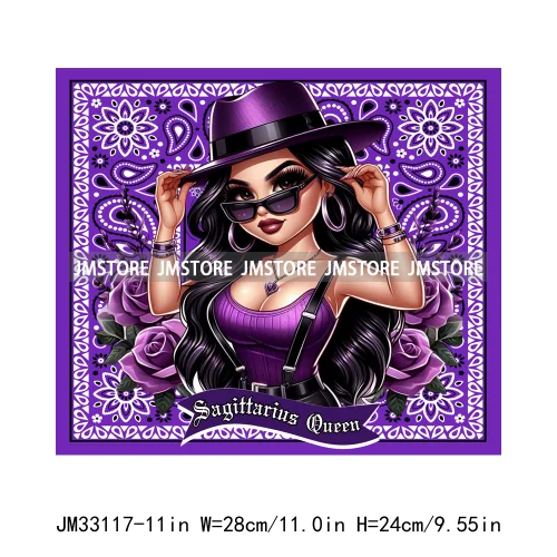 Colorful Zodiac Chicana Queen Flower Mexican Latina Birthday Girls Iron On DTF Transfer Stickers Ready To Press For Hoodies Bags