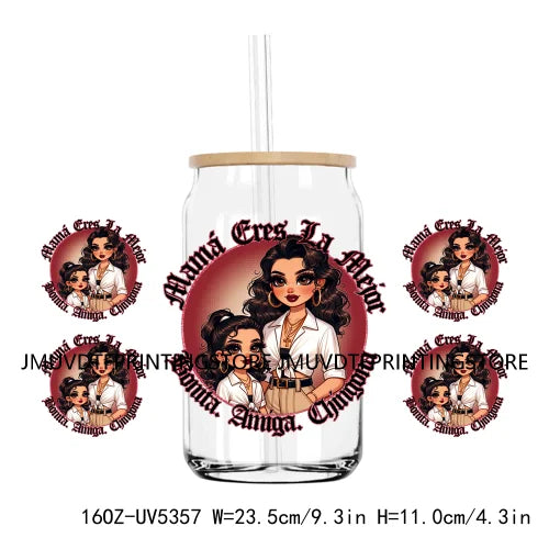 Mother's Day Daughter Son Latina Mexican Mama 16OZ UV DTF Cup Wrap Transfer Sticker Custom Waterproof Logo For Libbey Glass Can