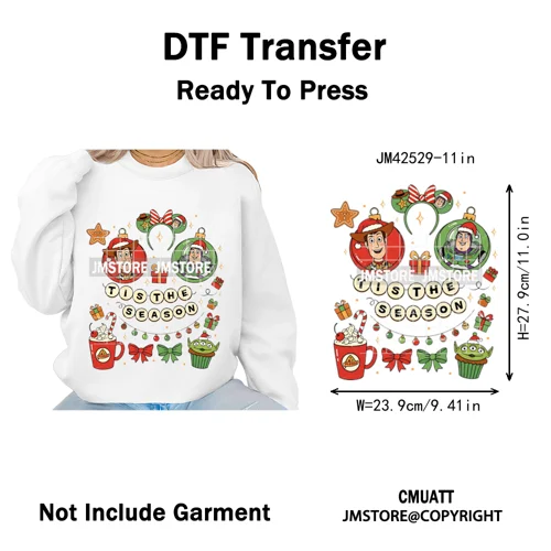 Magical Cartoon Girly Christmas Season Coquette Xmas Holiday Iron on DTF Washable Transfers Stickers Ready to Press for Textiles