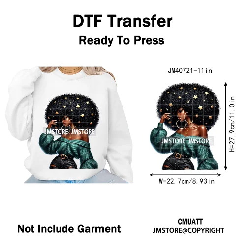 Sassy Curly Afro Women Fashion Hairstyle Urban Melanin Girls Iron on DTF Washable Transfers Stickers Ready to Press for Textile