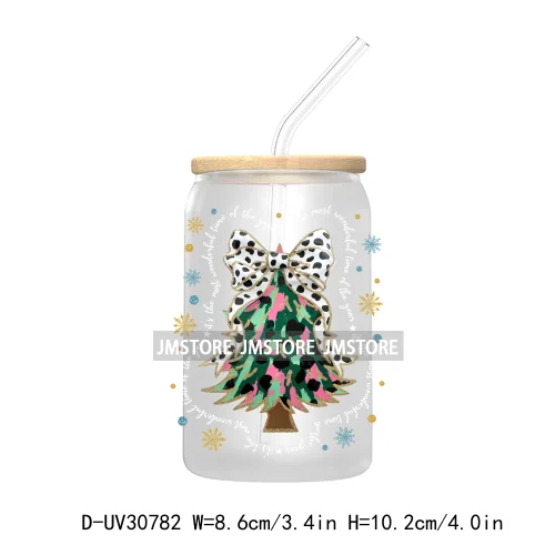 Christmas Tree Coquette Bow UV DTF Transfer Stickers Decals For Libbey Cold Cups Mugs Tumbler Waterproof Jesus Christian Xmas