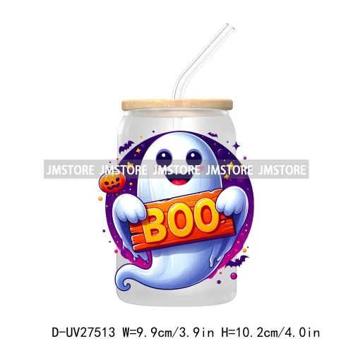 Cute Ghost Stay Spooky Halloween Pumpkin UV DTF Transfer Stickers Decals For Libbey Cold Cups Mugs Tumbler Waterproof Craft Boo