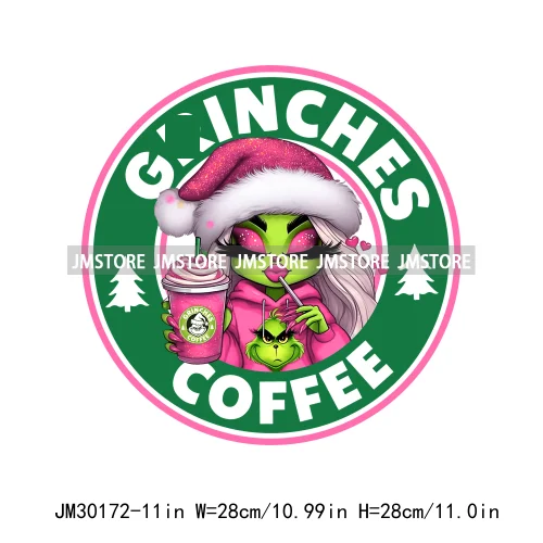 Green Bougie Lady Coffee Leopard Christmas Holiday Season Iron On DTF Transfers Stickers Ready To Press For T-shirts Bags