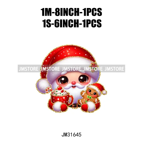 Cute Cartoon Christmas Character Coffee Gingerbread Merry Christmas Iron On DTF Transfers Stickers Ready To Press For T-shirts