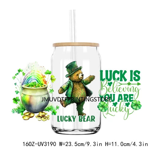 St. Patrick's Day Animals 16OZ UV DTF Cup Wrap Transfers Stickers Custom Labels DIY Waterproof Logo For Libbey Glass Can