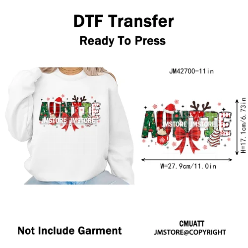 Colorful Christmas Mama Claus Coquette Candy Cane Santa Iron on DTF Washable Transfers Stickers Ready to Press for T-shirts