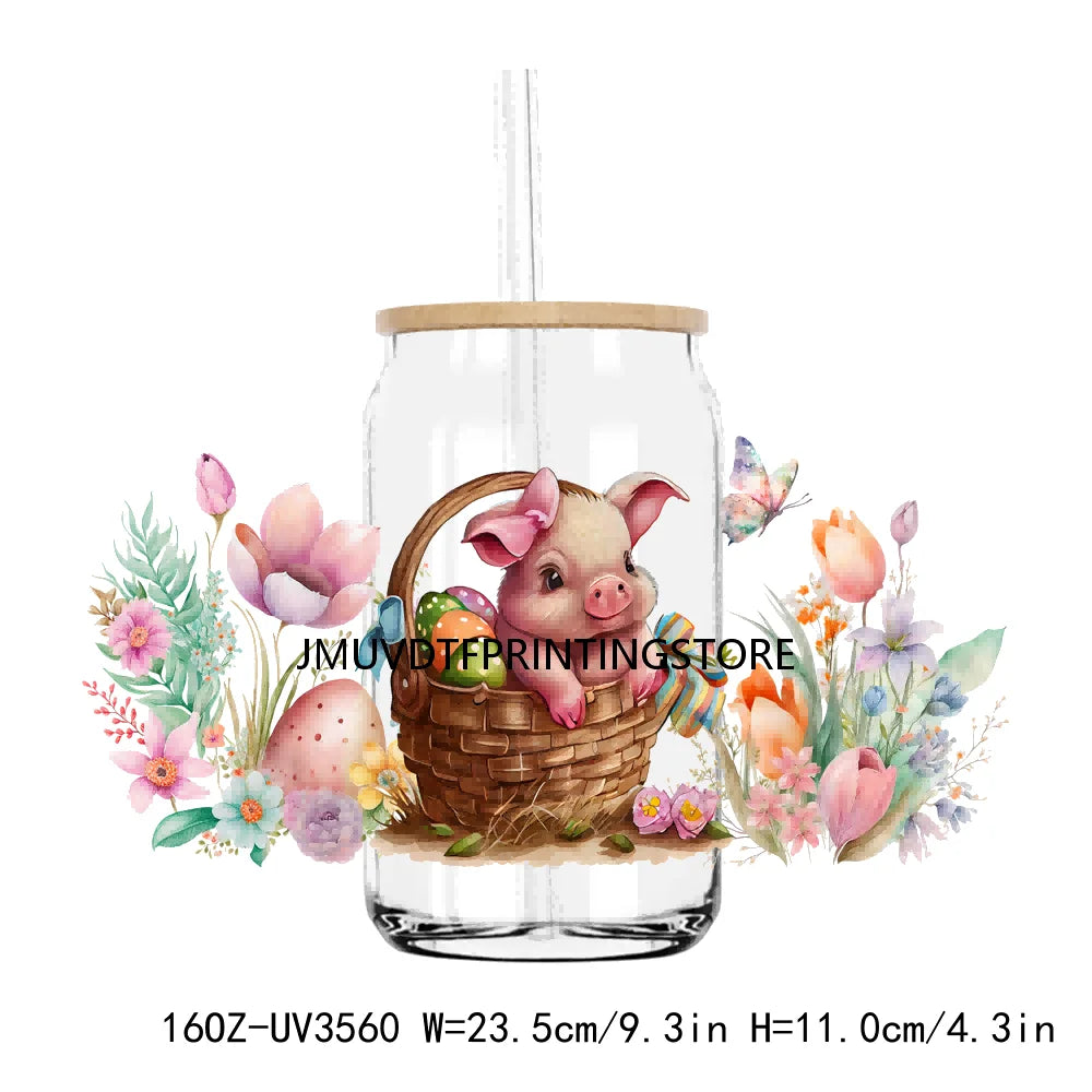 Happy Easter Day UV DTF Sticker For 16OZ Libbey Glass Cup Can Wrap Transfer Sticker Custom Labels DIY Logo Animals Bunny Eggs