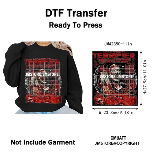 Retro Scary Horror Movie Halloween Costumes Spooky Season Iron on DTF Washable Transfers Stickers Ready to Press for Clothes Bag