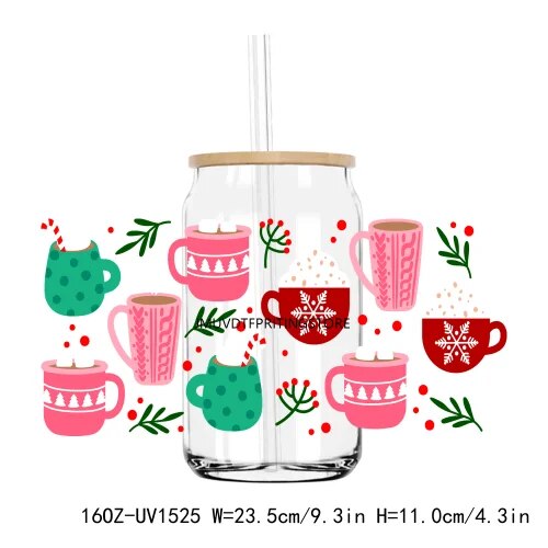 Christmas Santa's Cup 16OZ UV DTF Cup Wrap Transfers Stickers Custom Labels DIY Durable Waterproof Logo For Libbey Glass Can