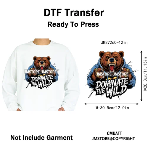 12in Graffiti Streetwear Beasts Cartoon Animals Hip Hop Quotes Iron on DTF Heat Transfers Stickers Ready to Press for Hoodies
