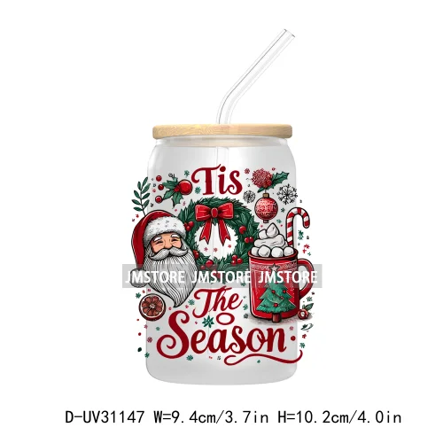 Tis The Season Christmas Santa Cookie UV DTF Transfer Stickers Decals For Libbey Cold Cups Mugs Tumbler Waterproof Book Lovers