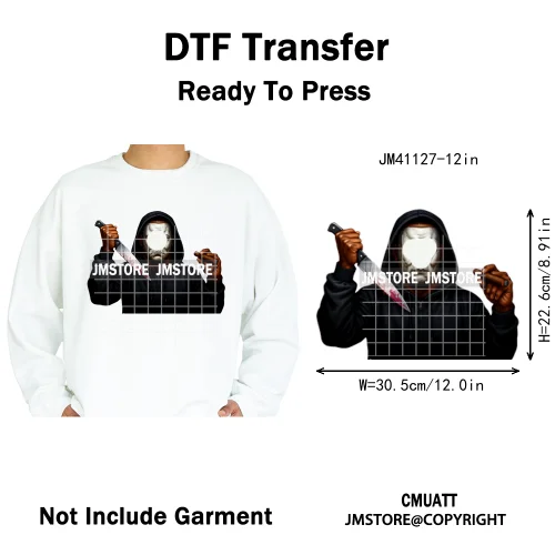 Halloween Spooky Afro Dad Scary Movie Smoking Character Costume Design Iron on DTF Transfer Stickers Ready to Press for Clothing