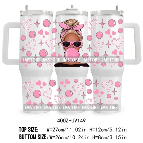 40OZ Tumbler Wrap Fashion Bubble Gum Girl UV DTF Cup Wraps Transfer Stickers Custom Labels Durable Waterproof Logo Coffee Lover